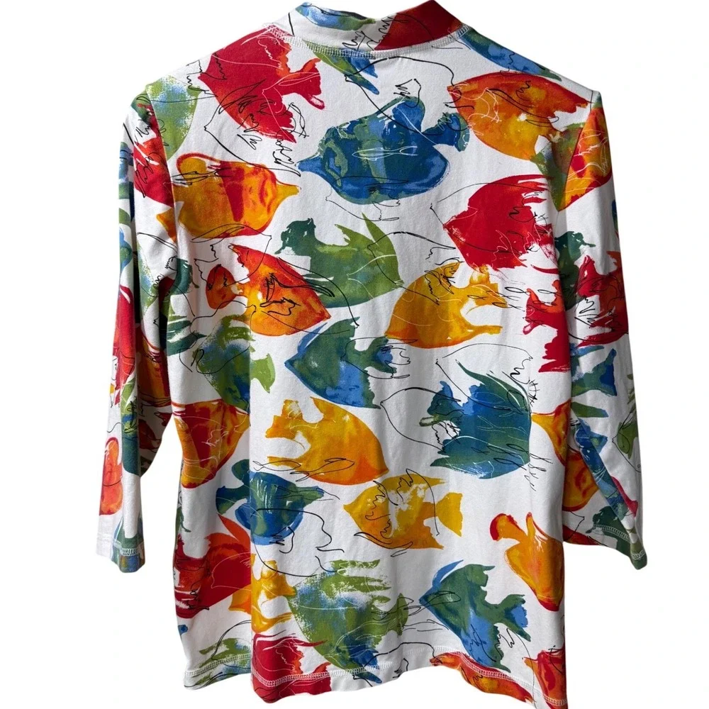 Chico's Medium Size 1 Colorful Abstract Zip Up Jacket Wearable Art Lightweight